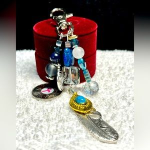 Long turquoise and silver feather keychain-add to your purse or laptop case